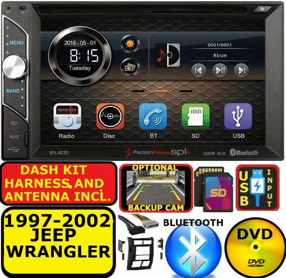 BLUETOOTH AUX PKG AM/FM JEEP RADIO CD DVD USB BT 1997-2002 WRANGLER STEREO