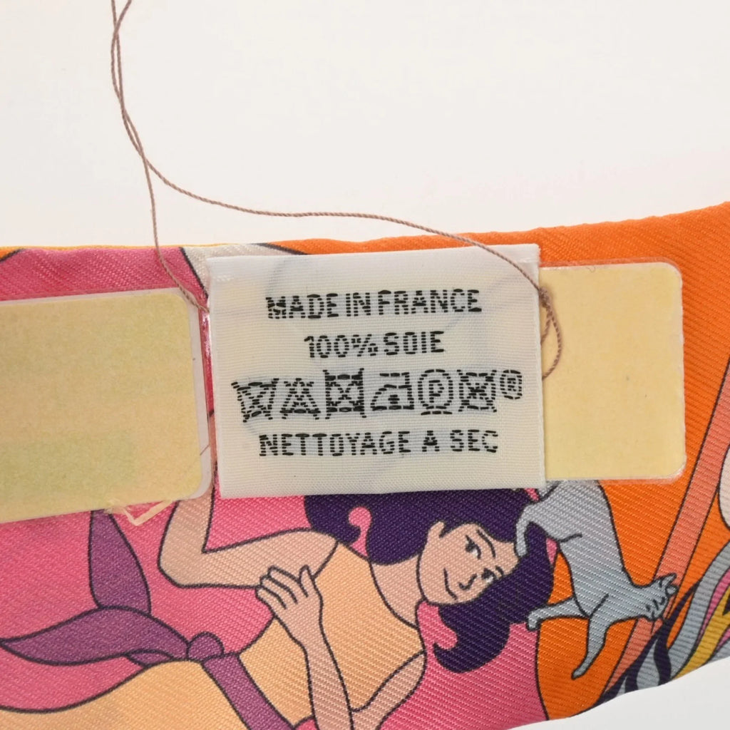 Volants HERMES New) Scarf Women's Pre-Owned Silk Twilly - (Like Carres Orange/Rose/Mauve 100% Muffler