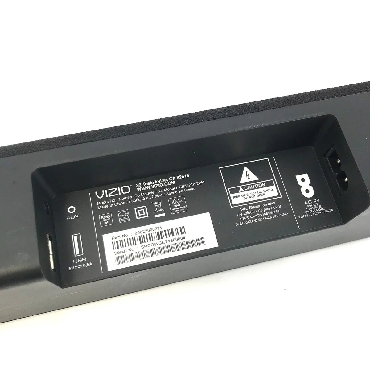 Channel -Black Soundbar Replacement Vizio 36" SB3621N-E8M Used 2.1