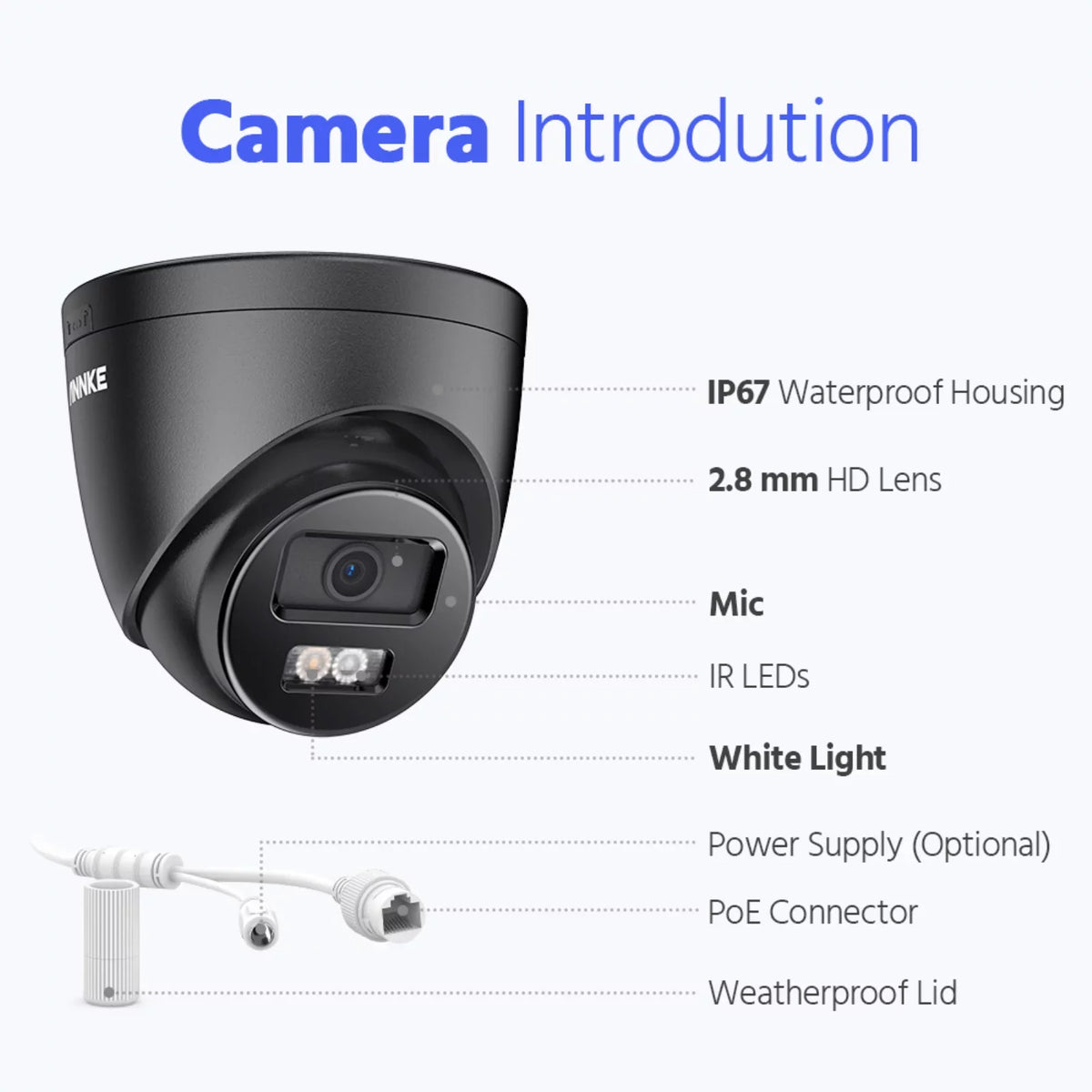 Security, Human/Vehicle Mic Built-in Light, for Color Black 120 3K Night PoE 2.8mm WDR, Smart Detection, Outdoor Dual AI Vision, Camera, Lens, ANNKE Security dB Cameras Wired Surveillance Turret Home