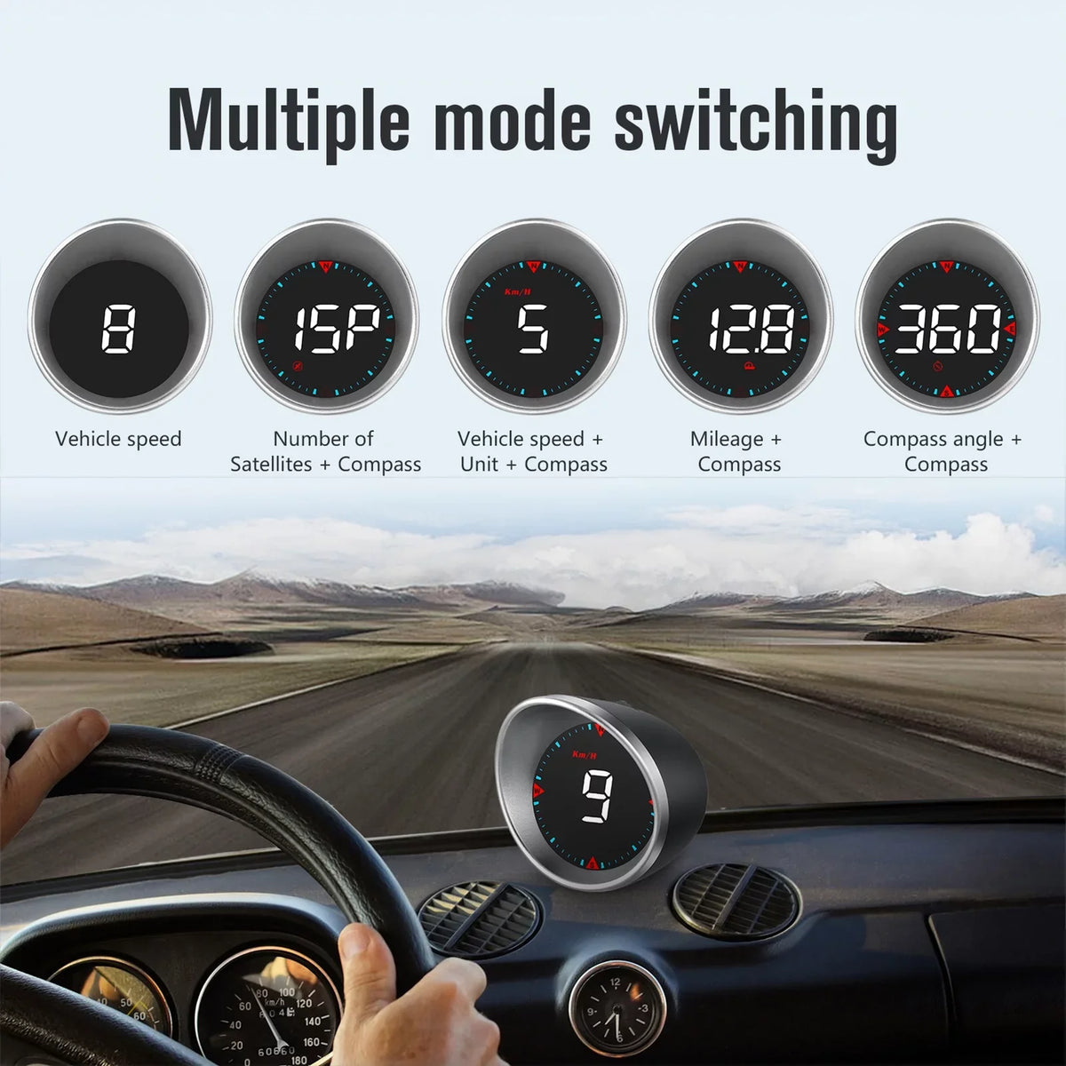 Display Mileage, Driving ametoys Fatigue Digital Overspeed Compass Driving Car Display and Car Head-up Angle, Speedometer