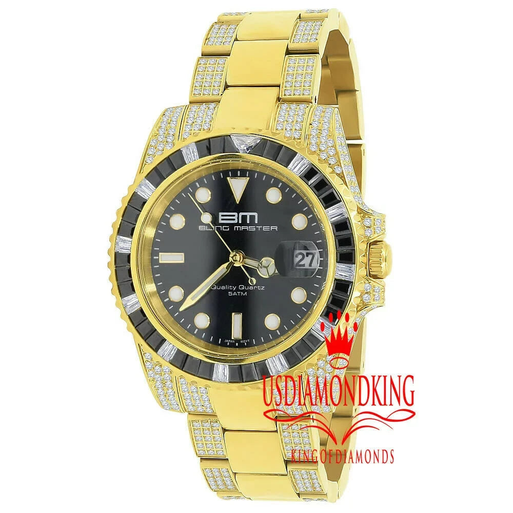 Presidential Stainless Men's Diamond Yellow mm Watch Steel 18K Full 40 Simulated W/Date Gold