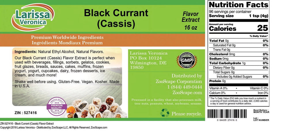 (Cassis), 527416) Zin: Extract, Veronica Currant Black 16 1-Pack, Larissa (Cassis) (Black oz, Currant Flavor