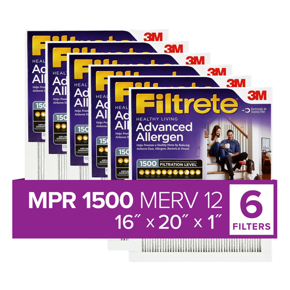 MPR Advanced Filter, MERV Filtrete 1500 Air Reduction, 6 12, Filters 16x20x1 Allergen