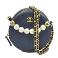 Coco Navy/Gold/Off-White CHANEL Bag Shoulder Pre-Owned Crossbody Leather/Metal/Fake Pochette Women's (Good) Mark Pearl