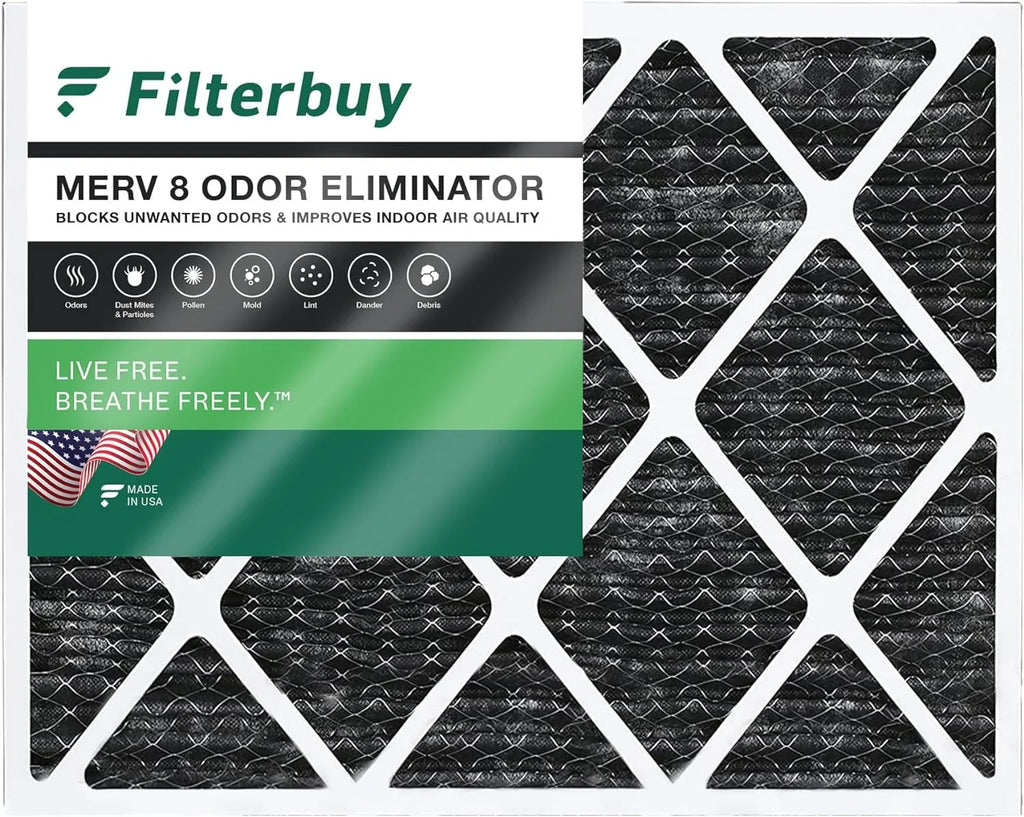 Filterbuy 16x20x1 Filters AC Carbon Furnace Odor MERV 8 (1-Pack) with Pleated Activated Air Eliminator HVAC