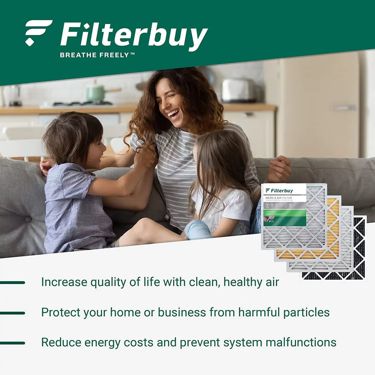 Filterbuy 16x20x1 Filters AC Carbon Furnace Odor MERV 8 (1-Pack) with Pleated Activated Air Eliminator HVAC